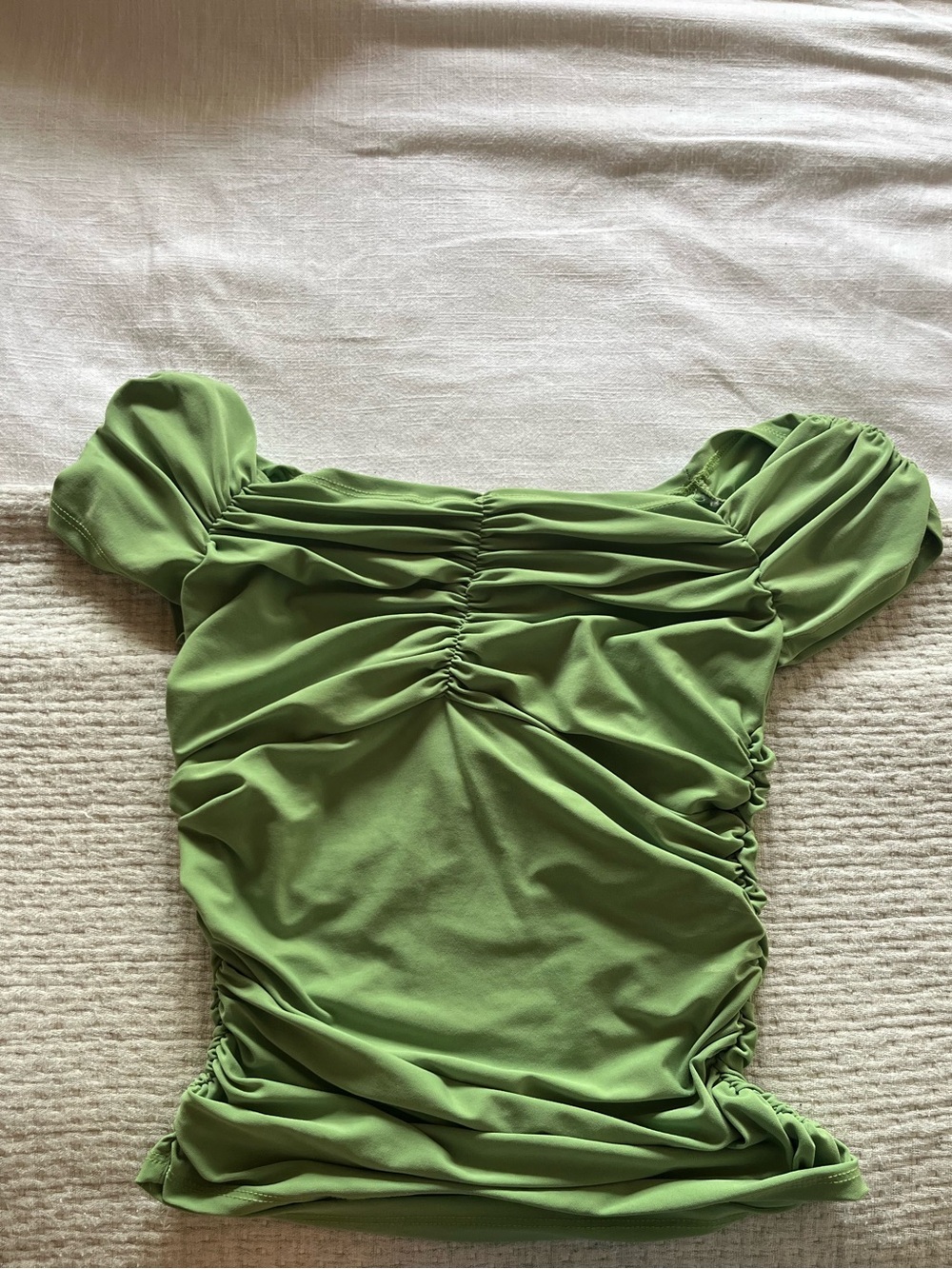 Green Ruched Puff Sleeve Women's Top